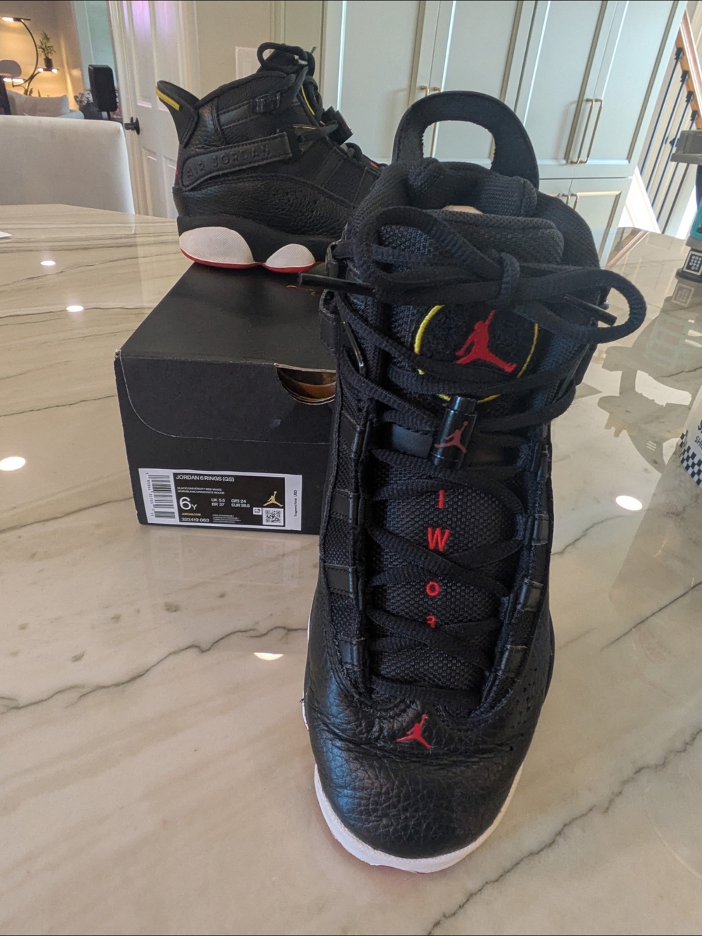Jordan 6 Rings (GS) Kids Black/Red/Yellow Retro Basketball Sneakers